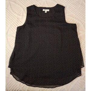 Cristina B Women's Large Black‎ & White Polka Dot Chiffon Blouse Sleeveless Top